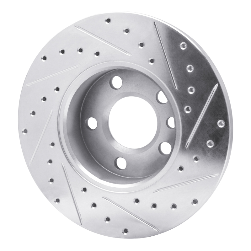 Volkswagen EuroVan Brake Rotor (1) - Front Left - R1 Concepts - Drilled & Slotted - Silver - `96-`00
